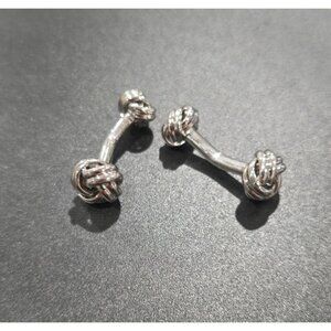 Double Knot Silver Toned Cufflinks For Men’s Formal Wear Unique Woven Design Pol
